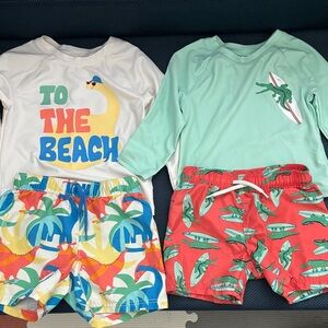 2 Kids Swim Set with Rash Guards and Shorts (Dino and Alligator)